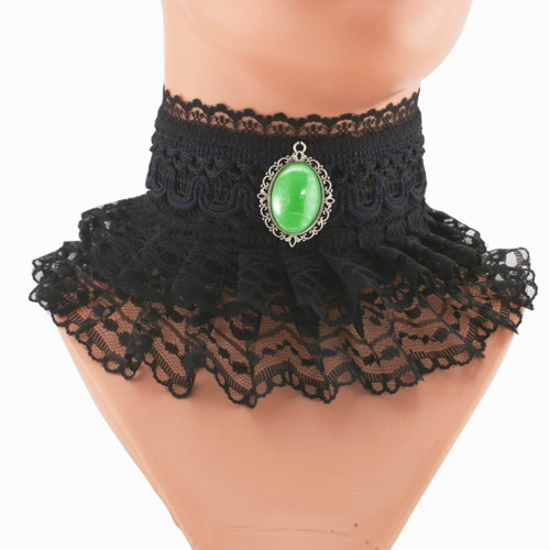 Černý krajkový obojek, náhrdelník gothic T1