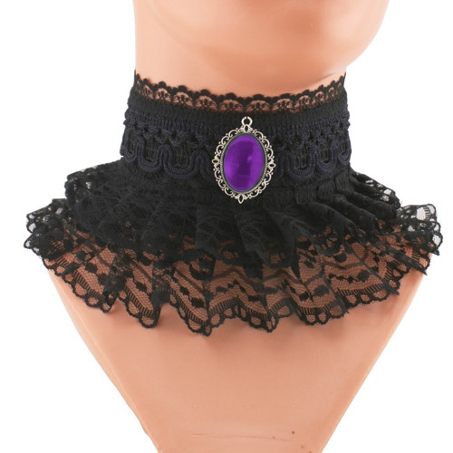 Černý krajkový obojek, náhrdelník gothic T11