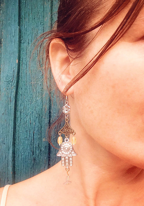 Boho náušnice s hamsou a labradority — foto 1