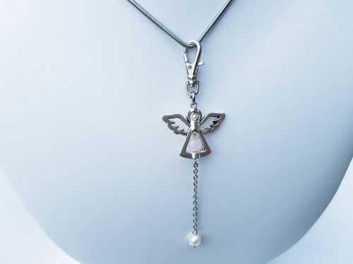 "Angel 2" Náhrdelník (ocel, perly, růženín)