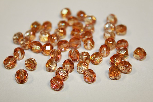 Broušené kuličky- 6mm- krystal/apricot -60ks