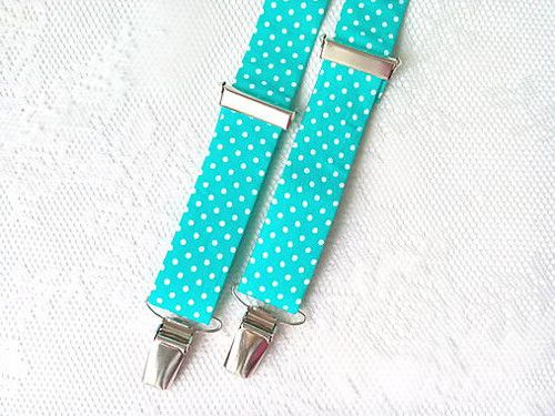 Suspenders for kids (turquoise/small white dots)