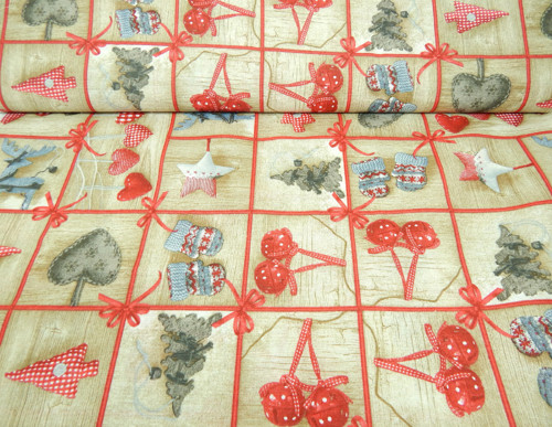 Vánoční Látka - Plátno Červený Patchwork — foto 1