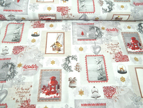 Vánoční Látka - Plátno Šedočervený Patchwork — foto 1