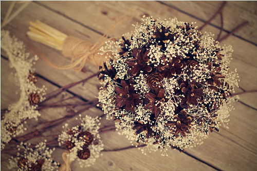 Svatební kytice "Šišková s gypsophillou"