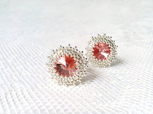 Rose peach earrings (Rhodium / Swarovski)