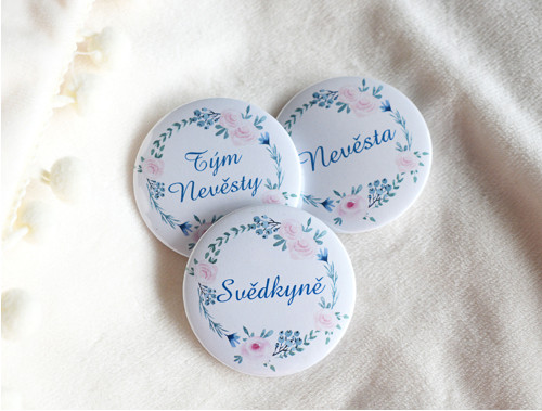 Placka button světlá růže-nevěsta,tým nevěsty 44mm