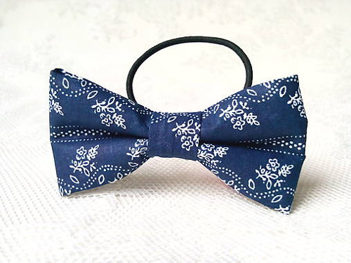 Dark blue folklore hair bow