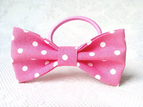 Mini Pin Up hair bow (pink rose/white polka dots)