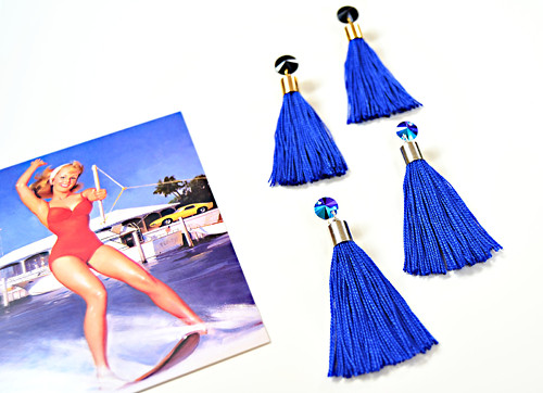 Náušnice Gold Black Blue Tassel — foto 1