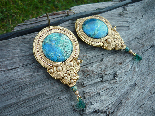 Soutache náušnice Luxury Golden Ocean — foto 1