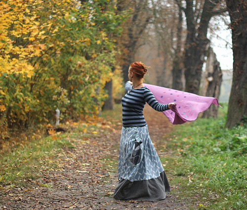 "Liščí mlhavé odpoledne",sukně s kapsou — foto 1