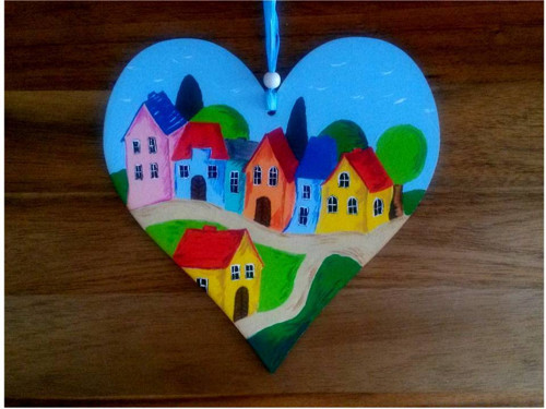 Srdce dřevěné 20 cm - Vesnička