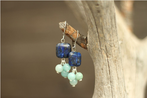 Náušnice z minerálu lapis lazuli a amazonit — foto 1