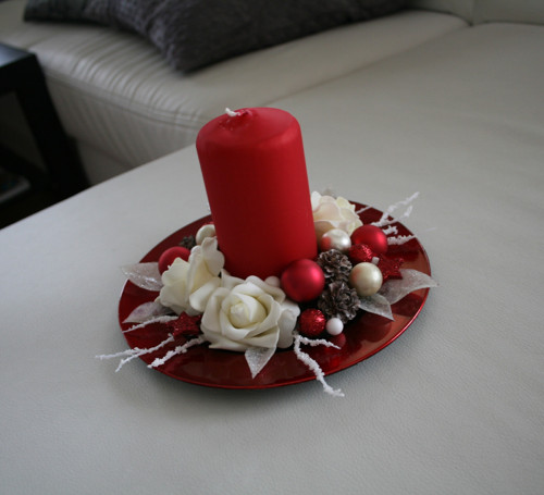 Vánoční svícínek - červenokrémový — foto 1