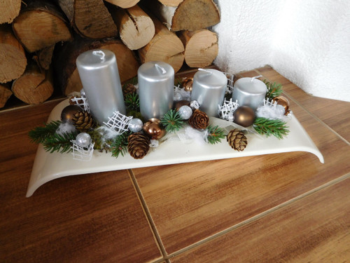 Adventní svícen - hnědo-stříbrný