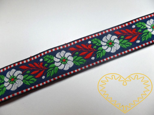 Modrá krojová stuha - vzorovka - š 2,5 cm