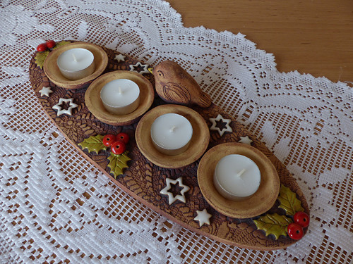 Keramický adventní svícen s ptáčkem / na obj. — foto 1