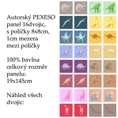PEXESO panel 8x8cm, 16 dvojic:DINOSAUŘI — foto 1