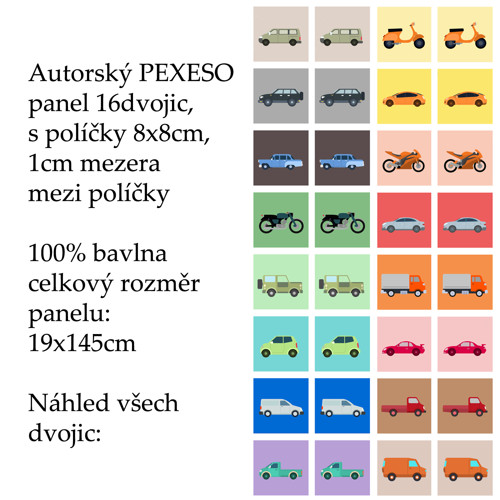 PEXESO panel 8x8cm, 16 dvojic:DOPRAVA KRESLENÁ — foto 1