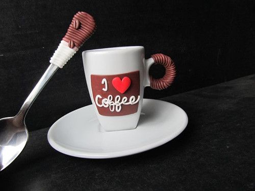 SKLADEM:SADA: Espresso hrníček a lžička -S NÁPISEM