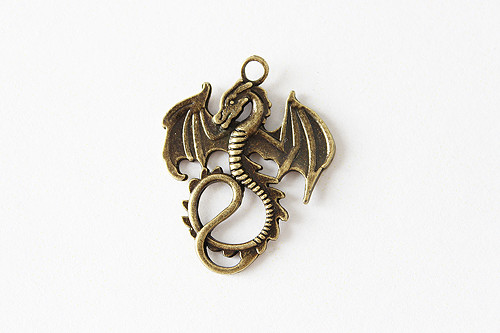 Přívěsek drak - 27x34 mm - starobronz — foto 1