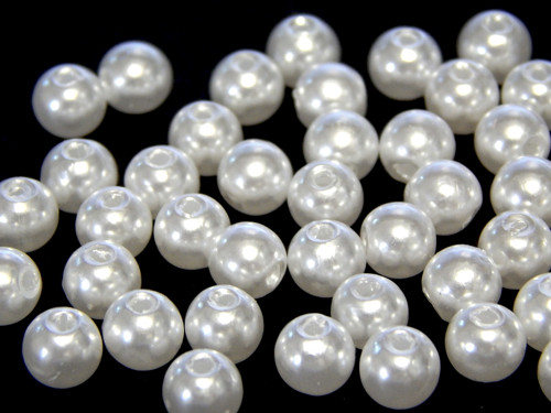 Plastové korálky, 6 mm, lesk bílá perleť
