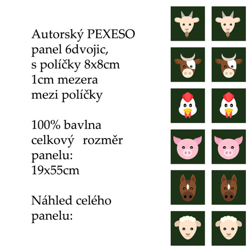PEXESO panel 8x8cm, 6 dvojic: HLAVY ZVÍŘÁTEK — foto 1