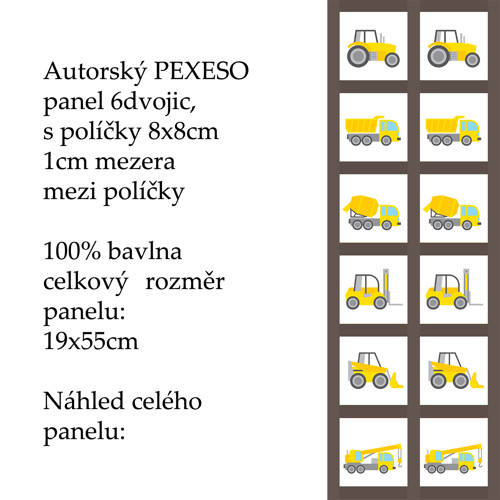 PEXESO panel 8x8cm, 6 dvojic: STAVEBNÍ STROJE — foto 1