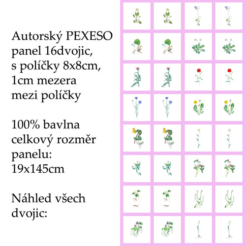 PEXESO panel 8x8cm, 16 dvojic: KRESLENÉ KVĚTY — foto 1