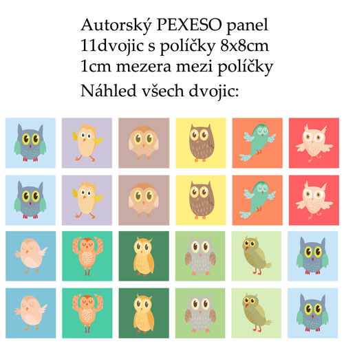 PEXESO panel 8x8cm, 11 dvojic:SOVIČKY CORUJA — foto 1