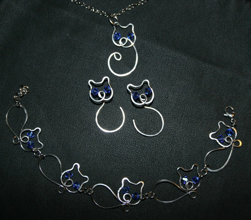 Kočičky - souprava - Swarovski - chirurgická ocel