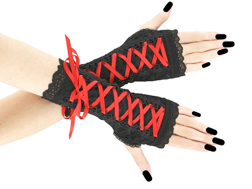 Rukavičky s korzet. šněrováním, gothic styl 0110A
