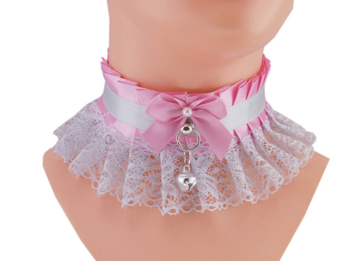 Růžový saténový obojek , Kitten play collar Z1