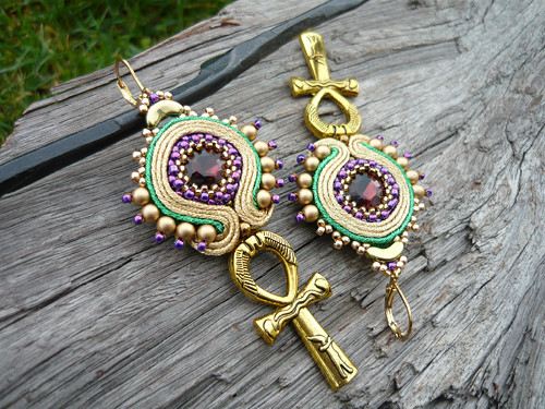 Soutache náušnice ANKH...nilský kříž — foto 1