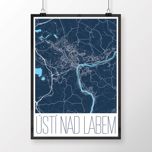 ÚSTÍ NAD LABEM, 50x70cm, moderní, tmavě modré