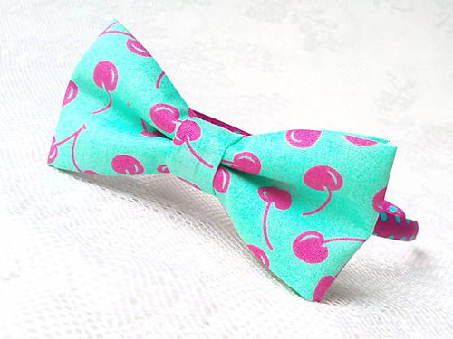 Turquoise headband with pink cherries
