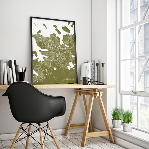 REYKJAVÍK, 50x70cm, minimalistický, zlatý