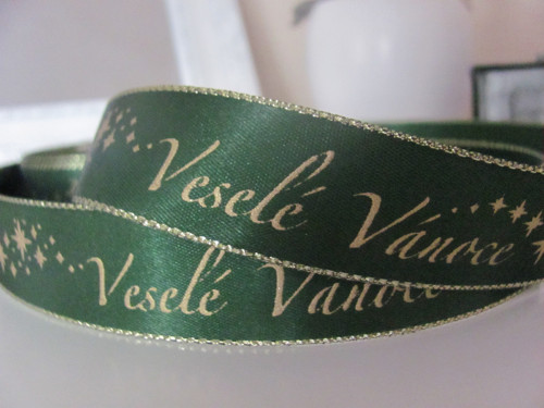 Veselé Vánoce "Green" -atlasová stuha 24 mmx1 m