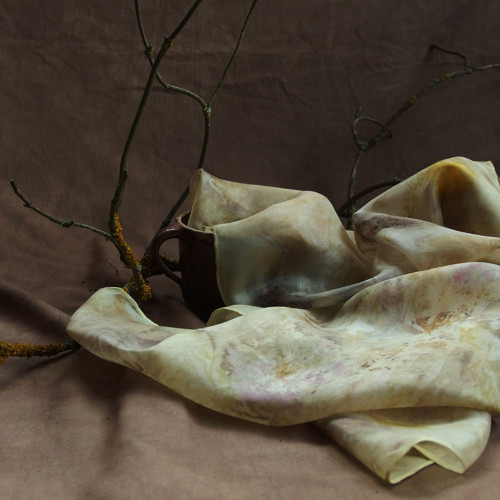 Ořech a květy - hedvábný šál S25 - eco print