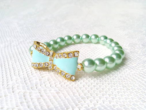 Pin Up bow bracelet (mint/baby blue)