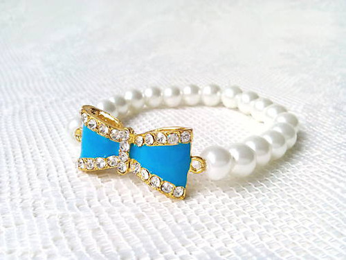 Pin Up bow bracelet (blue/white)
