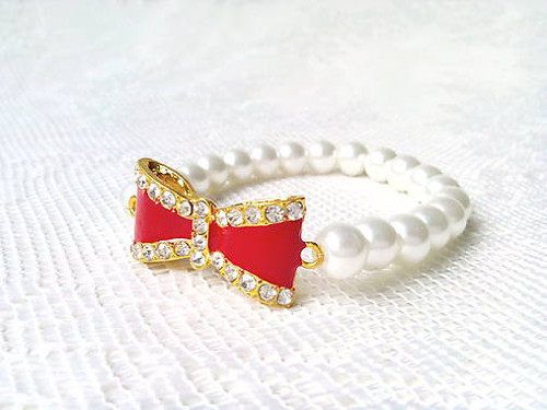 Pin Up bow bracelet (red/white)