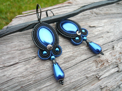 Soutache náušnice Black&DarkBlue — foto 1