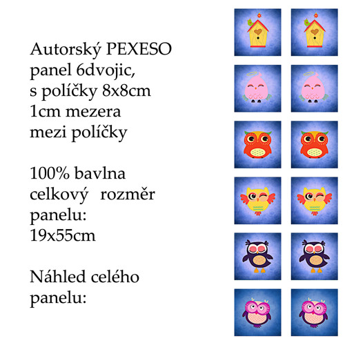 PEXESO panel 8x8cm, 6 dvojic: SOVIČKY — foto 1