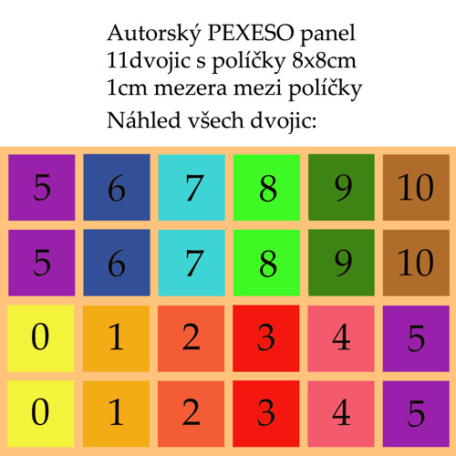 PEXESO panel 8x8cm, 11 dvojic: DUHOVÁ ČÍSLA — foto 1