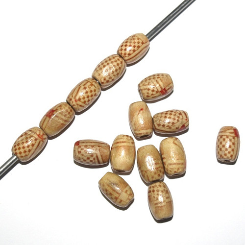 Dřevěné korálky - vzorované 12 x 8 mm (cena 50 ks)
