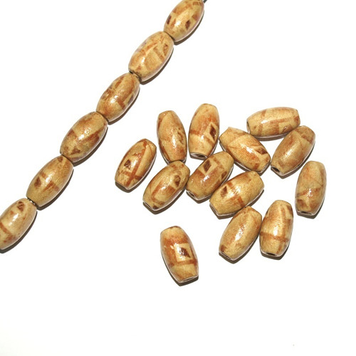 Dřevěné korálky - vzorované 15 x 7 mm (cena 50 ks)