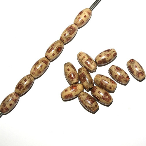 Dřevěné korálky - vzorované 15 x 8 mm (cena 50 ks)