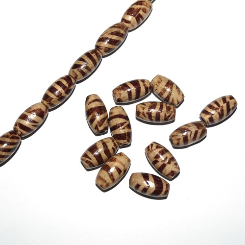 Dřevěné korálky - vzorované 15 x 8 mm (cena 50 ks)